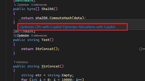 Copilot での最適化のスクリーンショット。
