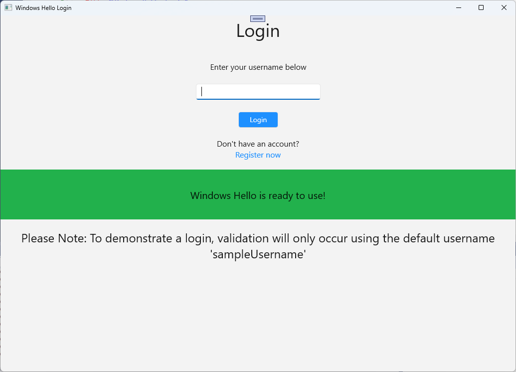  Windows Hello ログイン画面のスクリーンショット。状態が準備完了です