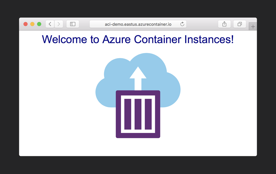 Azure コンテナー インスタンスのスクリーンショット