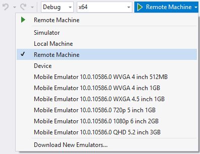 Visual Studio デバッグ ターゲットのドロップダウン