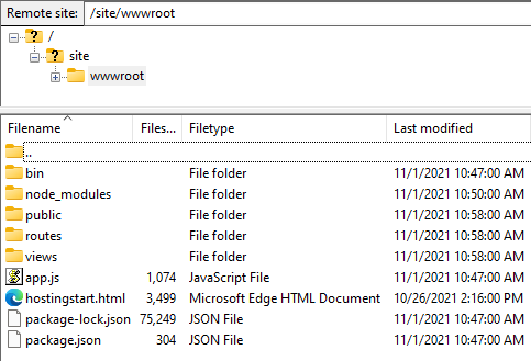 Screenshot of the WWW root directory.