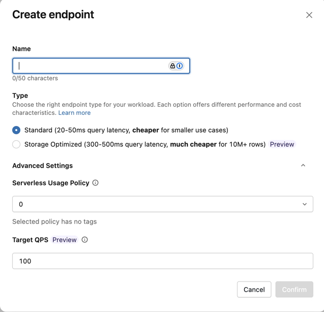 Create AI Search endpoint dialog.