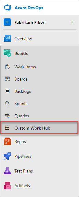 Screenshot showing location of new hub in Azure Boards.