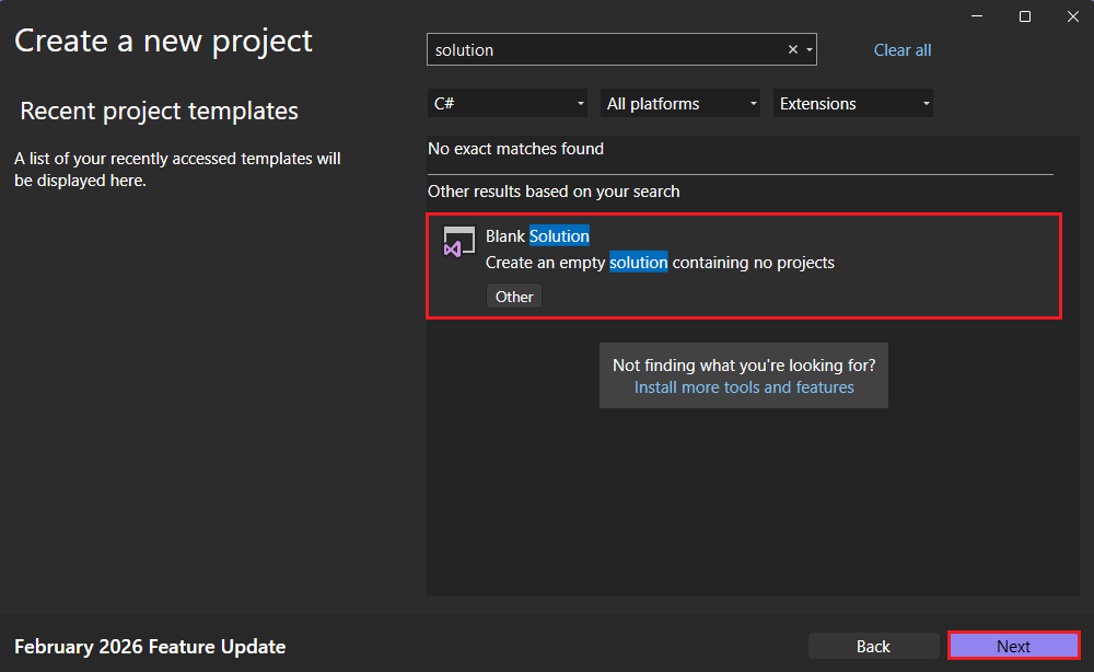 Blank solution template in Visual Studio