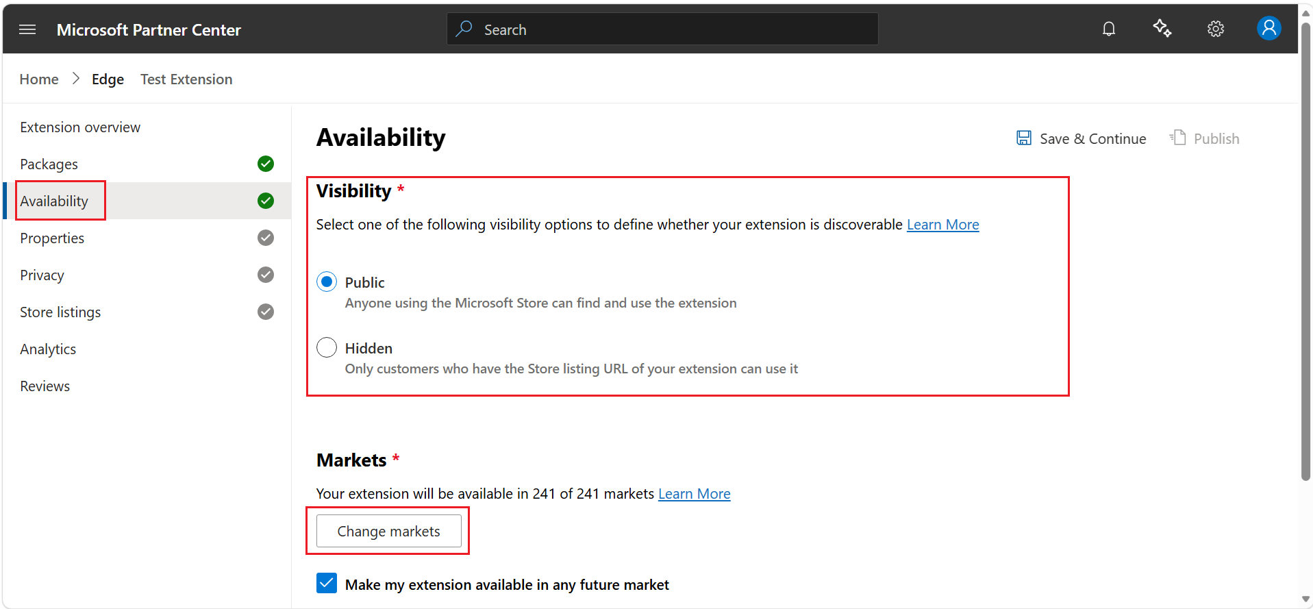 The Availability page