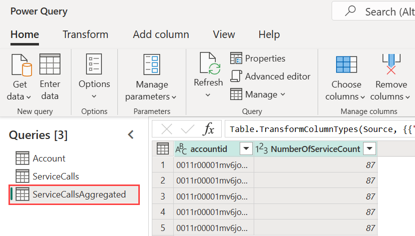 Skjermbilde som fremhever de beregnede tabellene i Power BI Premium.