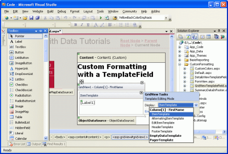 Os modelos do GridView podem ser editados por meio do designer