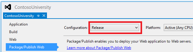 Selecionando a configuração de build Release