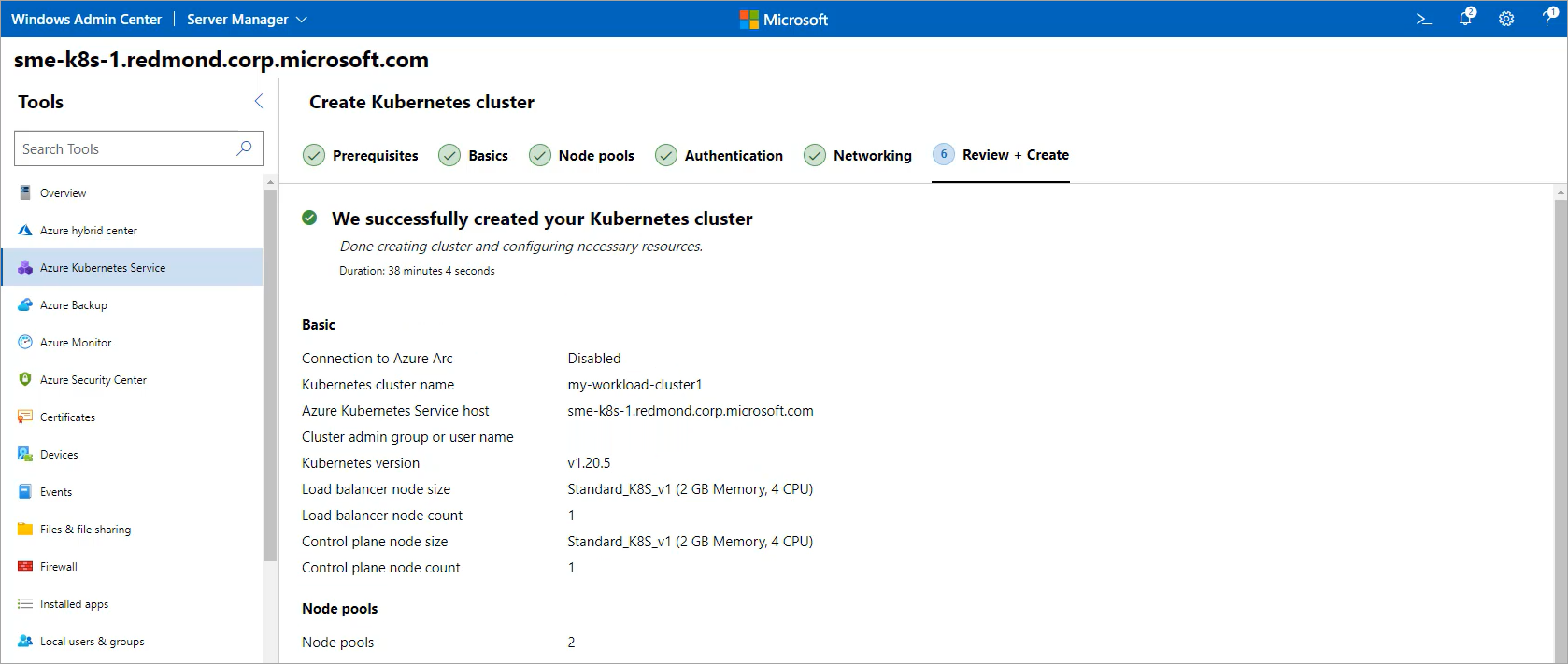 Ilustra a conclusão bem-sucedida do cluster do Kubernetes.