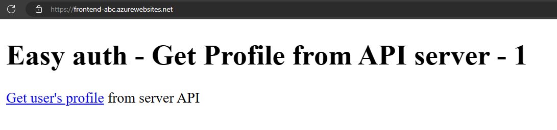 Captura de tela do navegador da Web mostrando o aplicativo front-end depois de concluir a autenticação com êxito.