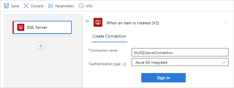 A captura de tela mostra as informações de conexão de nuvem do SQL Server com o tipo de autenticação selecionado.