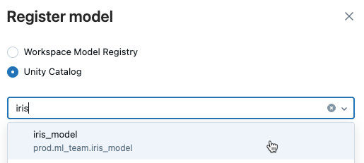 Registrar a versão do modelo na caixa de diálogo com o menu suspenso