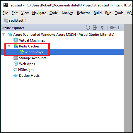 Cache Redis no Azure Explorer