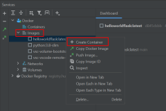 Captura de tela mostrando como iniciar o contêiner da imagem do Docker no PyCharm.