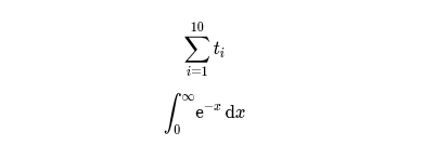Captura de tela que mostra a exibição publicada do snippet de código KaTex que usa duas expressões de bloco para calcular somas e integrais.