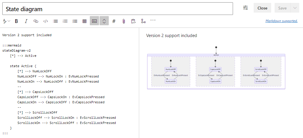 Captura de tela do Mermaid Live Editor com o código de um diagrama de estado e uma visualização da vista publicada.