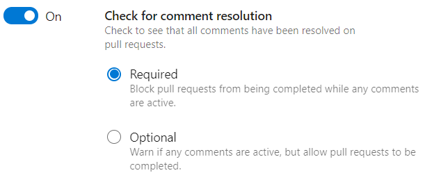 Captura de tela da Verificação de resolução de comentários.