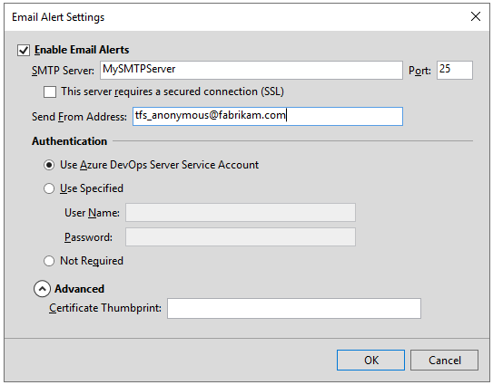 captura de tela da configuração do servidor SMTP.