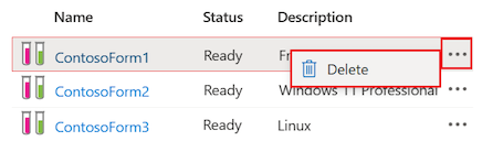 Captura de tela que mostra como excluir&nbsp;uma fórmula no DevTest Labs.