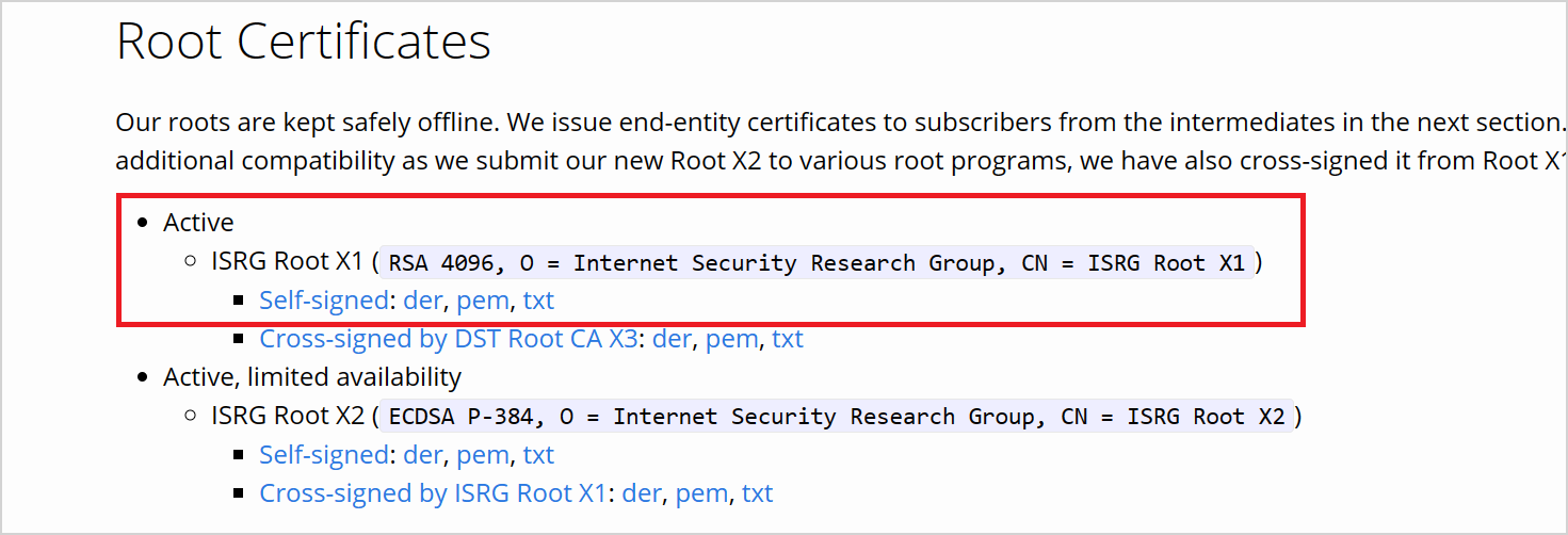 Captura de tela mostrando o certificado a ser baixado do site de lets encrypt.