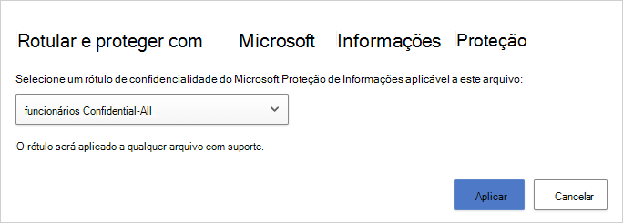 Captura de tela da caixa de diálogo para escolher um rótulo de confidencialidade a ser aplicado a um arquivo.