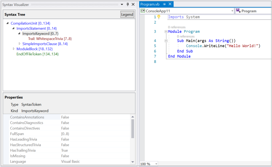 Visualizando uma árvore de sintaxe do Visual Basic