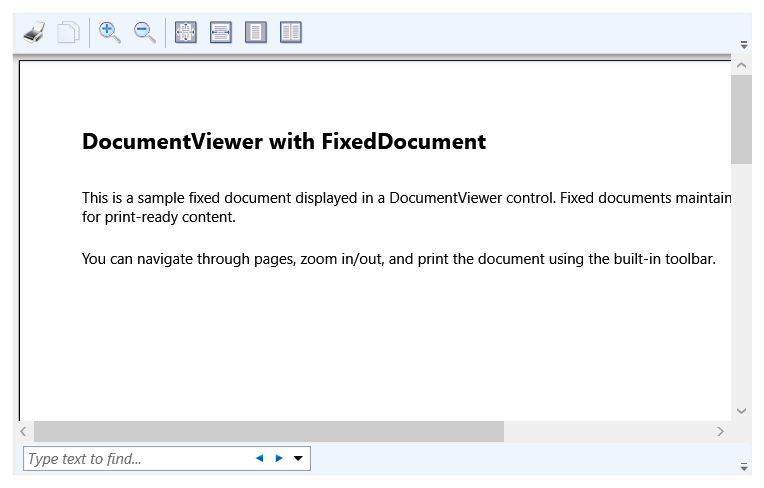Captura de tela do controle DocumentViewer com um documento de exemplo aberto.