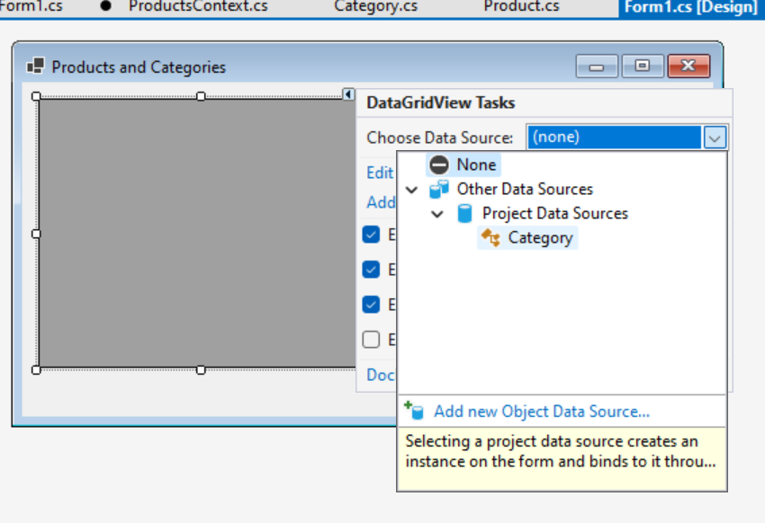 Escolher fonte de dados da categoria