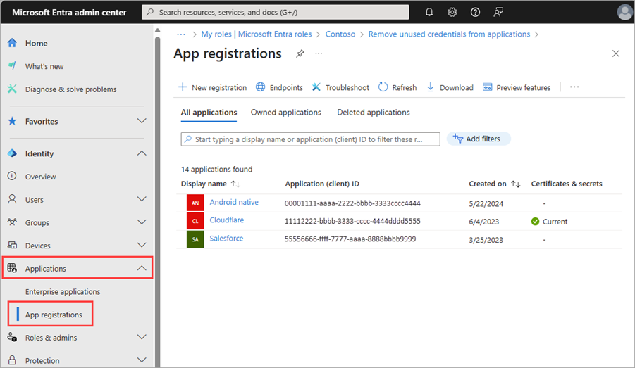 Captura de tela da página de registro do aplicativo Microsoft Entra.