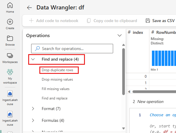 Captura de tela mostra eliminar linhas duplicadas na seção de localizar e substituir.