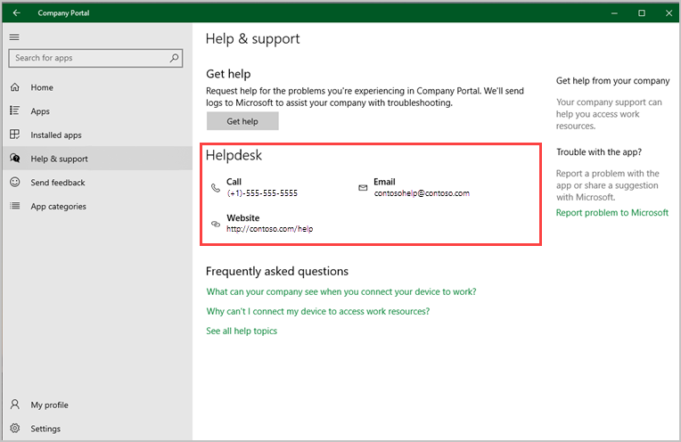 Captura de ecrã da aplicação Portal da Empresa para Windows, página Ajuda & Suporte, com destaque para a secção Suporte Técnico.