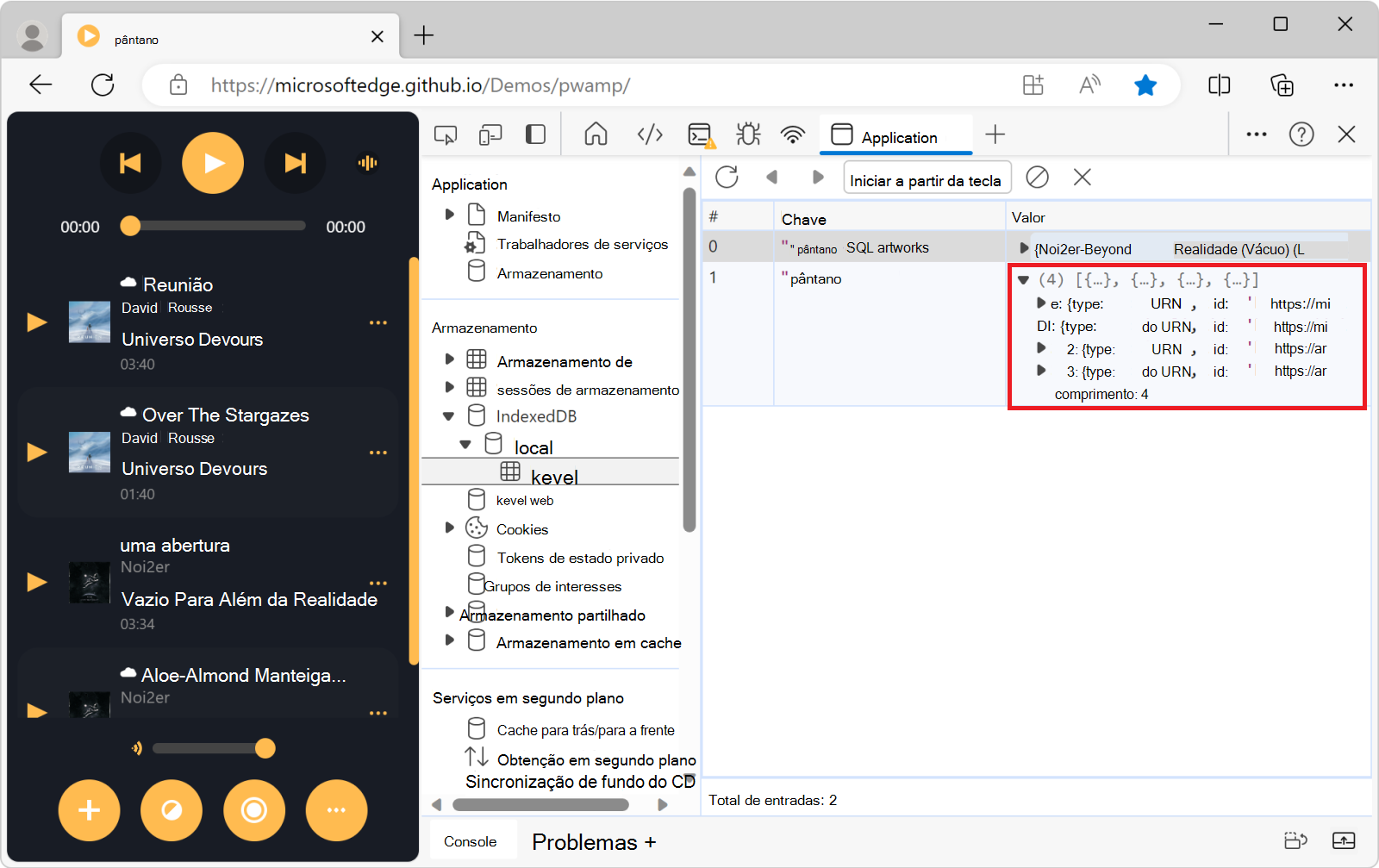 Exibir um valor de IndexedDB