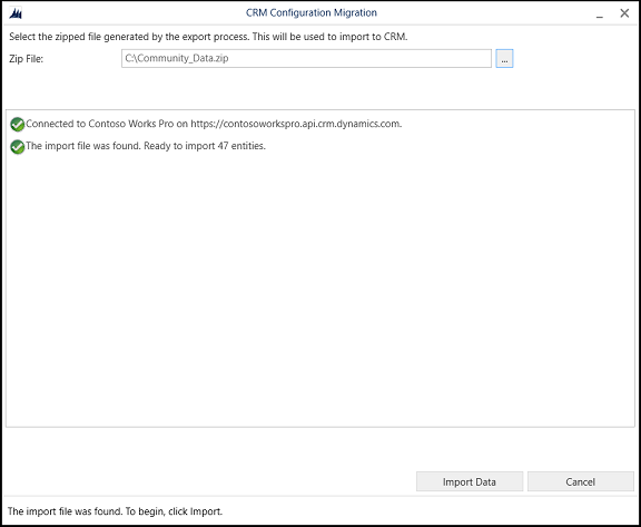 Progresso de importação dos dados de configuração Progresso de importação dos dados de configuração.