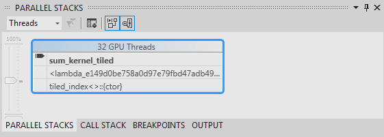 Janela de Pilhas Paralelas com 4 threads ativos.