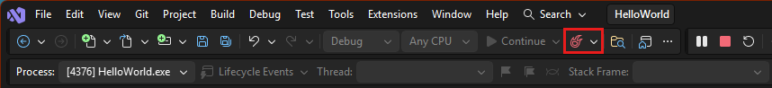 Captura de tela do Recarga Dinâmica no Visual Studio.