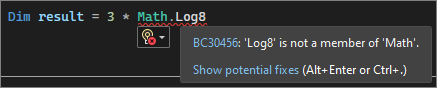 Captura de tela de um sublinhado ondulado no Visual Studio 2022.