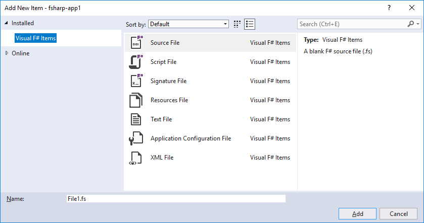 Modelos de item F# no Visual Studio