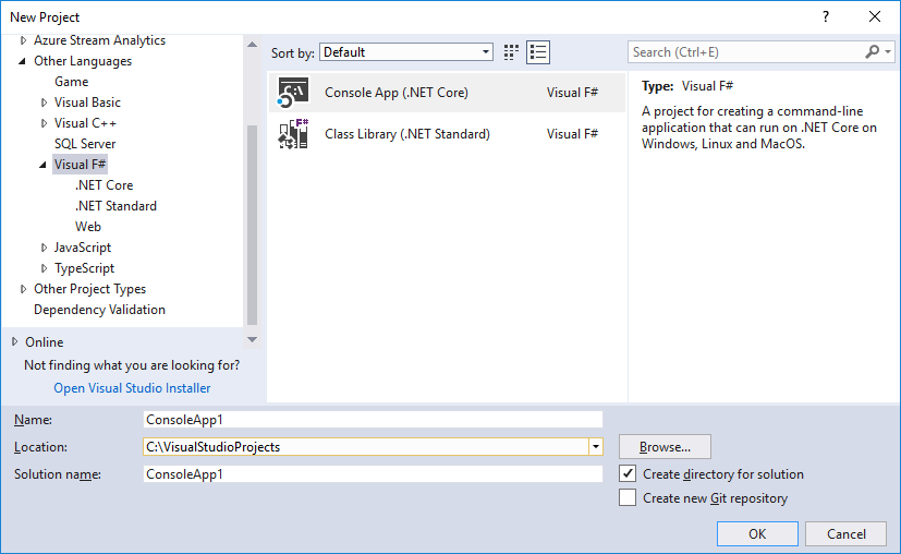 Modelos de projeto F# no Visual Studio