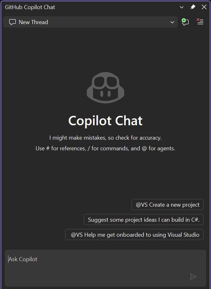 Captura de tela da janela de Chat do Copilot.