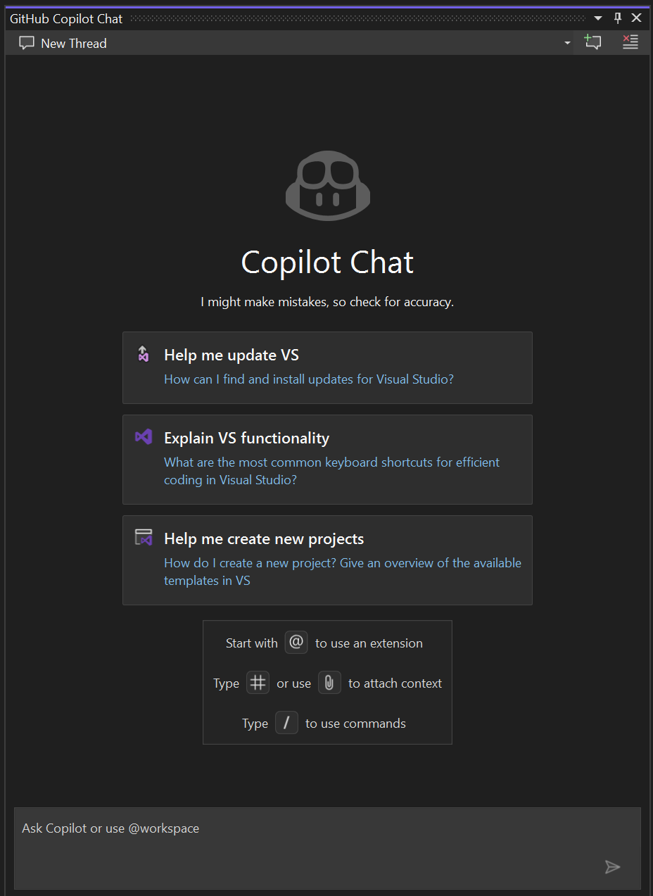 Captura de tela da janela de Chat do Copilot.