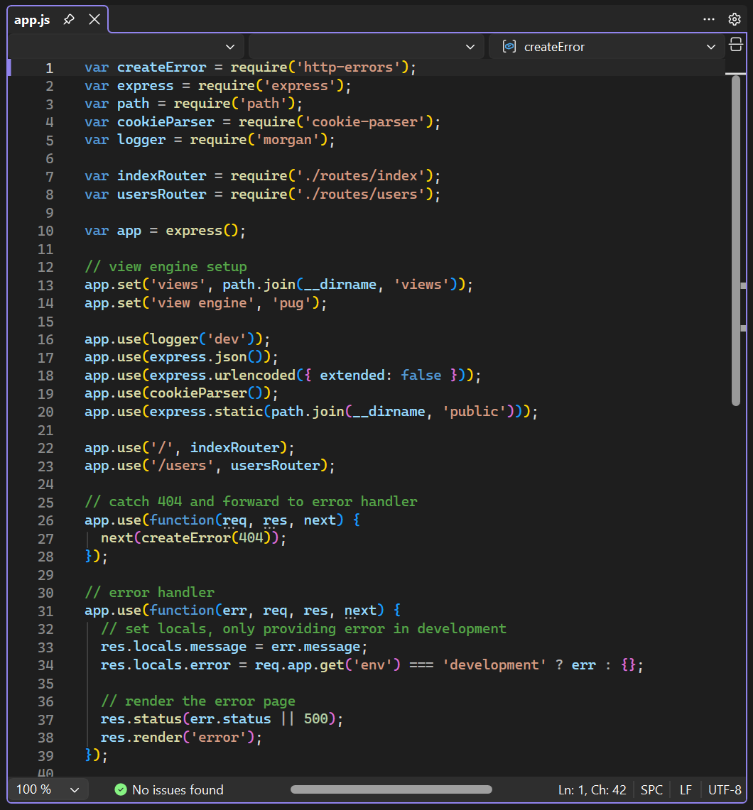 Screenshot do arquivo de aplicativo aberto no editor em Visual Studio.