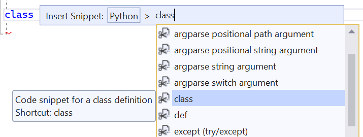 Captura de tela que mostra um trecho de código para o atalho de classe.