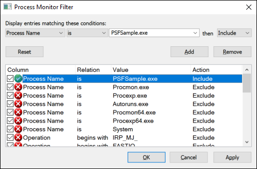 Filtro de aplicativo ProcMon
