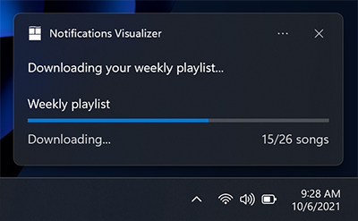 Uma captura de tela de uma notificação do aplicativo com uma barra de progresso.