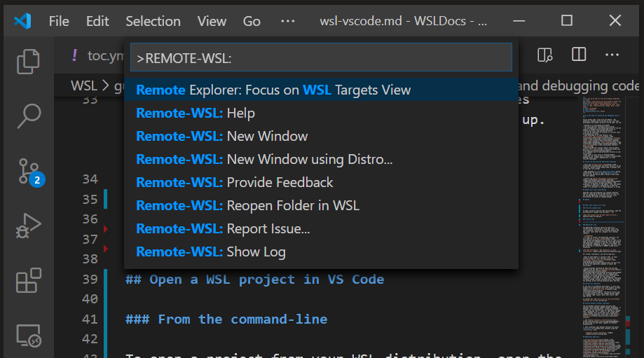 Paleta de comandos do VS Code