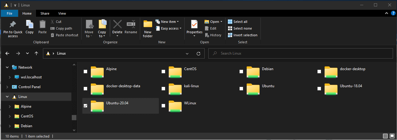 Explorador de Arquivos do Windows exibindo o armazenamento do Linux