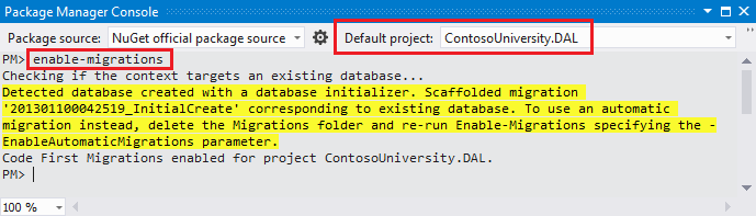 comando enable-migrations