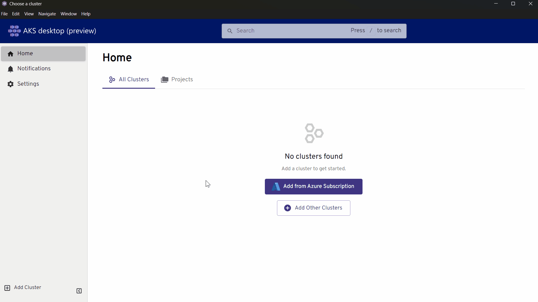 Um vídeo a demonstrar como adicionar um cluster à aplicação de ambiente de trabalho do AKS.