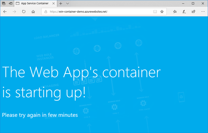 Captura de ecrã que mostra o início de um contentor personalizado do Windows.