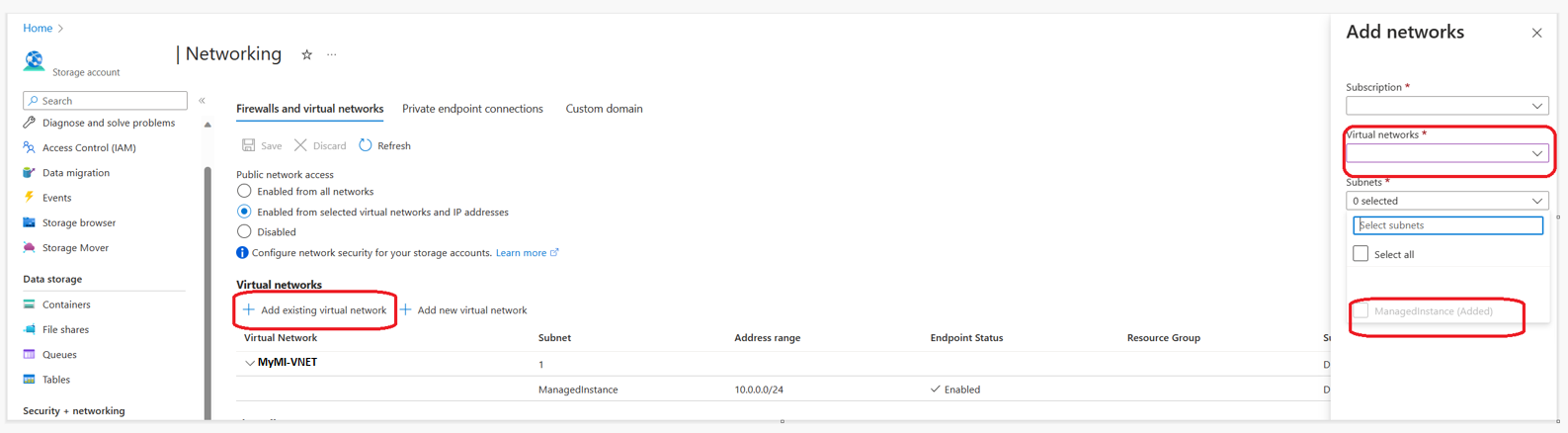 Screenshot of storage account networking settings for Nov22 feature wave (and up).